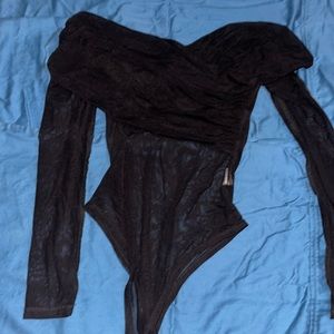 see through off the shoulder onesie